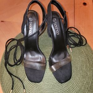 Black and clear fux suede heels